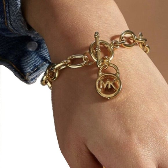 New Gold Michael Kors Toggle Chain Bracelet - Picture 1 of 7